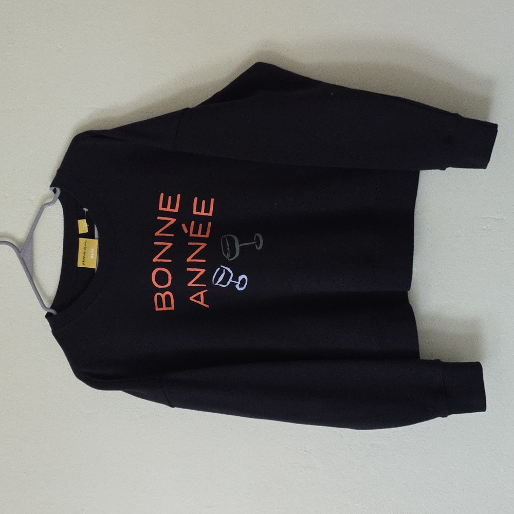 Mauve by Anthropologie  "Bonne Année" Black Sweatshirt